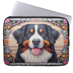 Housse Pour Ordinateur Portable Frontière colorée florale du chien de montagne ber