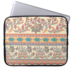 Housse Pour Ordinateur Portable Frontières florales indiennes Motif sans joint