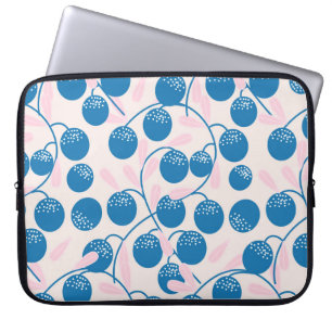 Housse Pour Ordinateur Portable Fruits bleus, feuilles roses, design sans soudure.