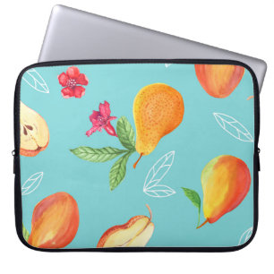 Housse Pour Ordinateur Portable Fruits de jardin : Aquarelle bleu.
