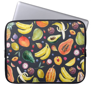 Housse Pour Ordinateur Portable Fruits tropicaux : Aquarelle Motif Multifruit.