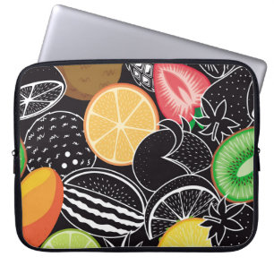 Housse Pour Ordinateur Portable Fruits tropicaux colorés, arrière - plan noir.