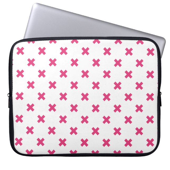 Housse Pour Ordinateur Portable Fuchsia croix sur le blanc (Devant)