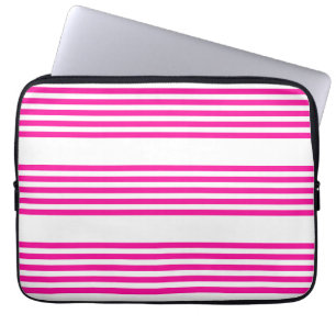 Housse Pour Ordinateur Portable Fuchsia et blanc cinq bandes motif