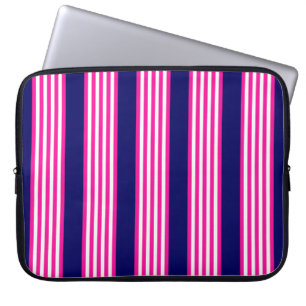 Housse Pour Ordinateur Portable Fuchsia et blanc cinq bandes motif avec bleu