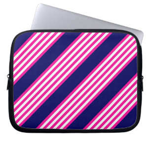 Housse Pour Ordinateur Portable Fuchsia et blanc cinq bandes motif avec bleu