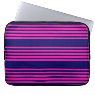 Housse Pour Ordinateur Portable Fuchsia et bleu marine cinq bandes motif
