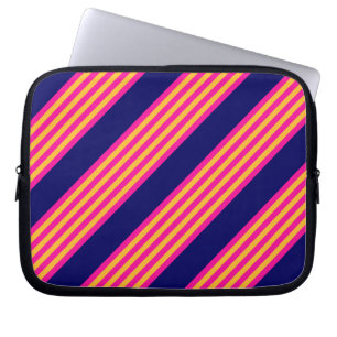 Housse Pour Ordinateur Portable Fuchsia et rayures jaunes avec bleu marine