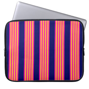 Housse Pour Ordinateur Portable Fuchsia et rayures jaunes avec bleu marine