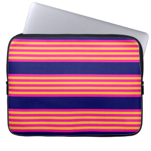 Housse Pour Ordinateur Portable Fuchsia et rayures jaunes avec bleu marine