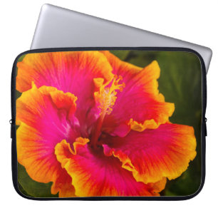 Housse Pour Ordinateur Portable Fuchsia hawaïenne et combinaison d'hibiscus orange
