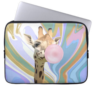 Housse Pour Ordinateur Portable Fun Bubblegum soufflant Giraffe Liquide Swirl Bleu