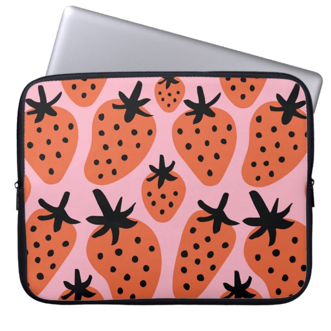 Housse Pour Ordinateur Portable Fun fraise, design artisanal sans couture. (Devant)