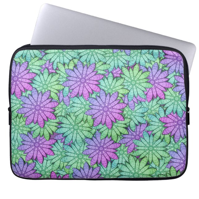 Housse Pour Ordinateur Portable Fun Purple et Fleurs vertes (Devant)