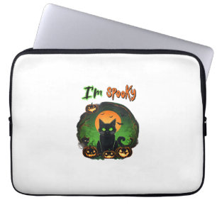 Housse Pour Ordinateur Portable Funny Halloween Éffrayant Chat noir Citrouille Cha