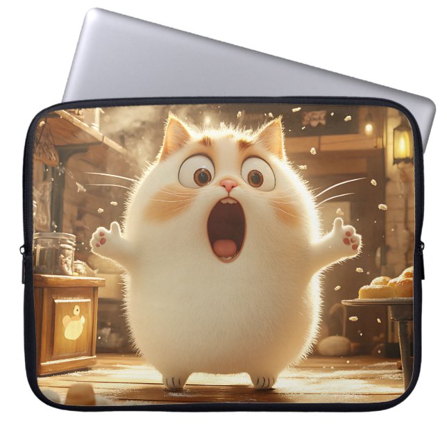 HOUSSE POUR ORDINATEUR PORTABLE FUNNY SURPRISÉ GRAS KITTY CAT (Devant)