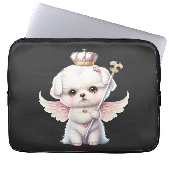 Housse Pour Ordinateur Portable Furry Joy : Angel Wing Maltese Chig Puppy Cadeau (Devant)