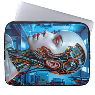 Housse Pour Ordinateur Portable Futuriste Sci-Fi Android Bleu Froid Tech