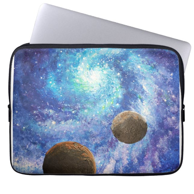 Housse Pour Ordinateur Portable Galaxie bleue et planètes (Devant)