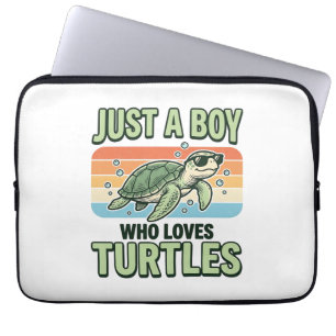 Housse Pour Ordinateur Portable Garçon qui aime les tortues Design de gravure vint