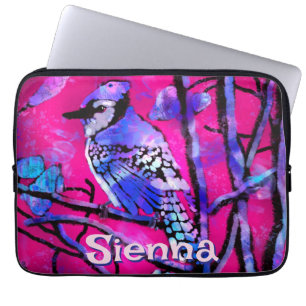 Housse Pour Ordinateur Portable Geai bleu arbre branche rose personnalisé