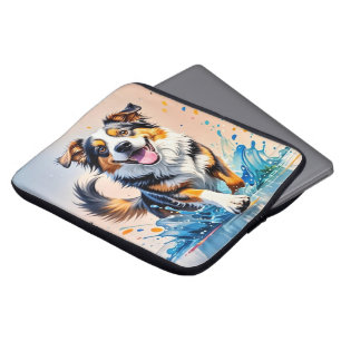 Housse Pour Ordinateur Portable Géant coloré heureux jouant chien drôle, splash