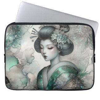 Housse Pour Ordinateur Portable Geisha en Vert Série #2