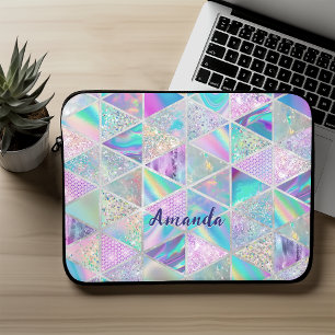 Housse Pour Ordinateur Portable Géométrique argenté faux holographique élégant ten