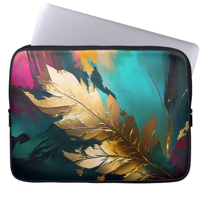 Housse Pour Ordinateur Portable Gilded Feather – Luxe Abstract Elegance (Devant)