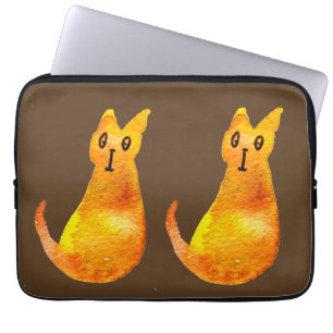 Housse Pour Ordinateur Portable Ginger cat mignon aquarelle illustration art