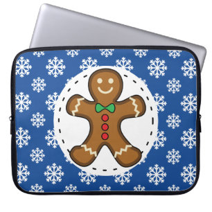 Housse Pour Ordinateur Portable Gingerbread Man on Blue White Snowflakes