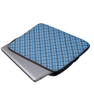 Housse Pour Ordinateur Portable Gingham à carreaux diagonaux bleu de base/bleu béb