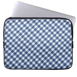 Housse Pour Ordinateur Portable Gingham bleu marine et ivoire diagonal