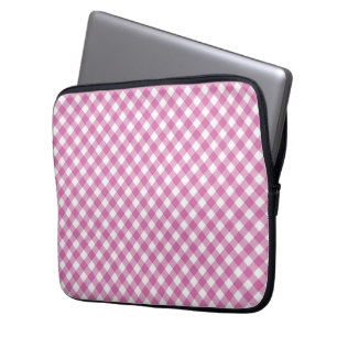 Housse Pour Ordinateur Portable Gingham rose et blanc diagonal