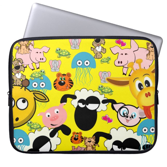 Housse Pour Ordinateur Portable Girafe, Cochon, Chien, Chaton, Mouton (Devant)
