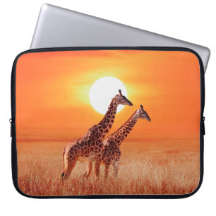 Housse Pour Ordinateur Portable Girafe dans la savane africaine contre le dos