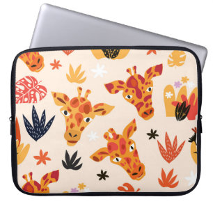 Housse Pour Ordinateur Portable Giraffe de dessin : Floral Savanna Motif