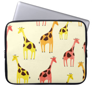 Housse Pour Ordinateur Portable Giraffe de dessin : Motif Vintage coloré.