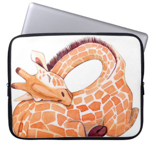 Housse Pour Ordinateur Portable Giraffe dormante : Aquarelle douce