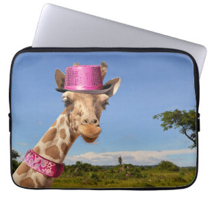 Housse Pour Ordinateur Portable Giraffe en casquette rose étincelant