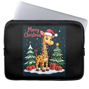 Housse Pour Ordinateur Portable Giraffe Joyeux sapin de Noël Éclairage Père Noël G