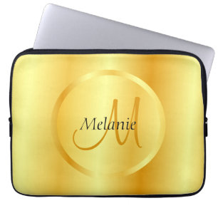 Housse Pour Ordinateur Portable Glam Faux Gold Élégant Monogramme moderne Modèle