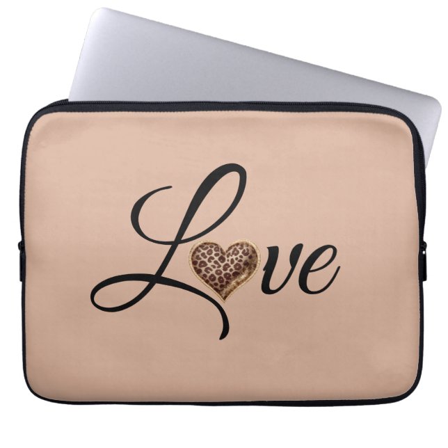 Housse Pour Ordinateur Portable Glam Leopard Heart Love Design (Devant)