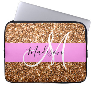 Housse Pour Ordinateur Portable Glam Pink & Copper Parties scintillant étincelles