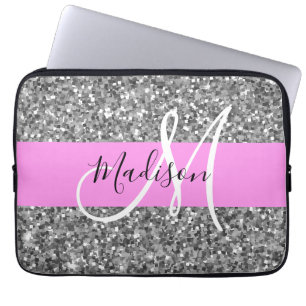 Housse Pour Ordinateur Portable Glam Pink & Silver Parties scintillant étincelles 