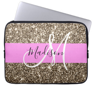 Housse Pour Ordinateur Portable Glam Rose Champagne Or Glitter Monogramme
