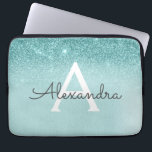 Housse Pour Ordinateur Portable Glam Turquoise Aqua Blue Parties scintillant et Mo<br><div class="desc">Parties scintillant Glam Turquoise Aqua Blue Ombre Faux et Coque Monogramme moderne et élégant. Ce coque peut être customisé pour inclure votre nom initial et prénom.</div>