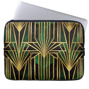 Housse Pour Ordinateur Portable Glamour Art Déco Or Émeraude