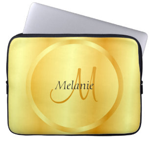 Housse Pour Ordinateur Portable Glamour Faux Or Élégant Monogramme Moderne