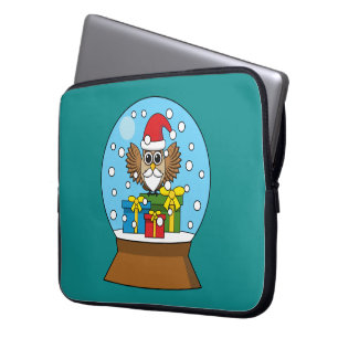 Housse Pour Ordinateur Portable Globe des neiges avec Chouette du Père Noël